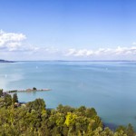 Lake Balaton, panoramic view from Tihany Abbey in summer, Hungary